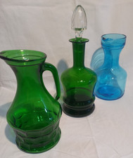 Caraffa Bottiglia Brocca Vetro Vintage anni 70 verde tipo Empoli azzurro lotto
