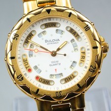 Orologio Vintage Exc+5 BULOVA ASTRONAUT 8984111 Uomo Quarzo 37mm Quadrante Bi...