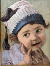 Scuola italiana (XX) - Bambino Olio su tavola - Firmato a mano