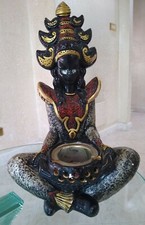 Antica Statua etnica africana gesso donna seduta con posacenere cm 42 dipinta 