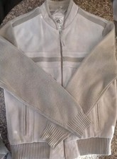 Giacca maglione TAN vera pelle Caribou Bay Trading Company vintage anni 80 zip