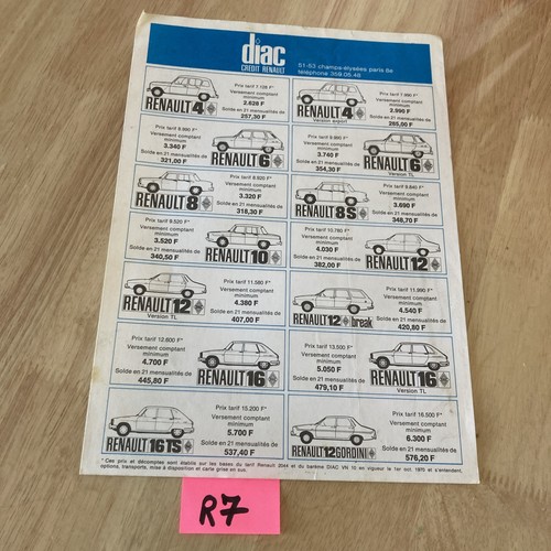 Renault automobile 1970 liste