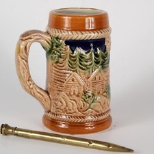 Boccale da birra in ceramica tedesco vintage con bicchiere portapenne collezione