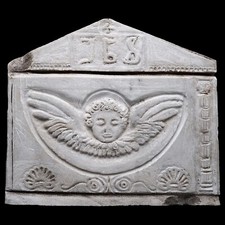 ANTICA PIETRA TOMBALE CON ANGELO NUMERO ROMANO E CROCE 1500 XVI sec carved stone