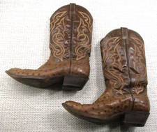 Stivali da cowboy struzzo da uomo taglia 7,5 marroni western in pelle esotici punta aperta