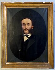 ANTICO DIPINTO OLIO TELA RITRATTO di NOBILUOMO FIGURA MASCHILE BAFFI BARBA '900