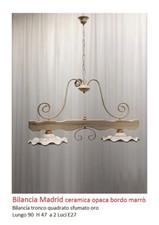 LAMPADARIO A 2 LUCI FORMA A BILANCIA IN CERAMICA LEGNO E FERRO BATTUTO 90x47