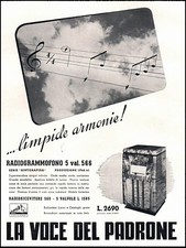 PUBBLICITA' 1940 RADIO GRAMMOFONO 5 VAL. 566 SINTORAPIDA LA VOCE DEL PADRONE