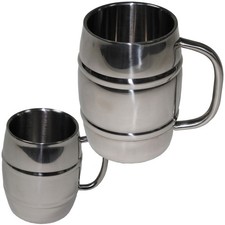 Boccale Birra Barile Acciaio Inox 2 Taglie Krug Con Manico Doppia Parete Thermo