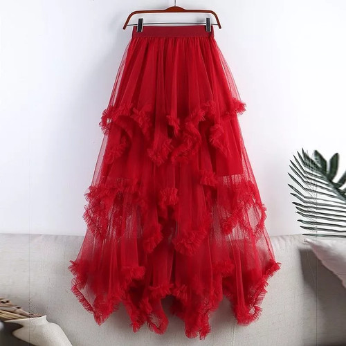 Gonna lunga tulle rossa - gonna, volant