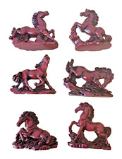 Collezione 6 cavallini cavallini resina rossa vintage decorazione legno cinese