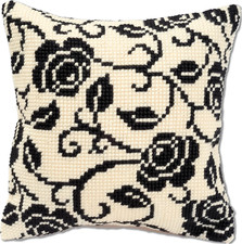 Kit Cuscino Punto Croce Rosa Nera Set Ricamo Principianti Cuscini Gobelin Decora