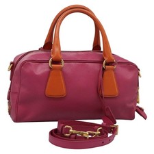 Prada Borsa Bauletto Vintage Pelle Rosa Pelle Borsa a Mano Autentica
