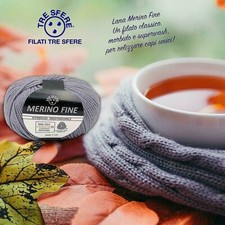 GOMITOLO PURA LANA 100% MERINO FINE TRE SFERE +- 125 mt. FERRI O UNC.4/4,5