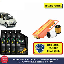 KIT TAGLIANDO LANCIA MUSA 1.3 MJT E4 69/90CV +4L LITRI OLIO SELENIA 5W40 PURFLUX