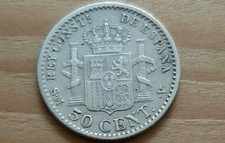 MONETA ARGENTO 50 centesimi di espana SPAGNA 1904 - REY  CONST. Re Alfonso XIII 