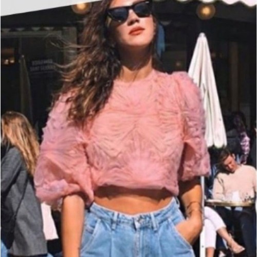 Top zara rosa tulle manica - rosa,