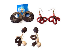 3 PAIA ORECCHINI ETNICI IN LEGNO BIGIOTTERIA CM 4-6