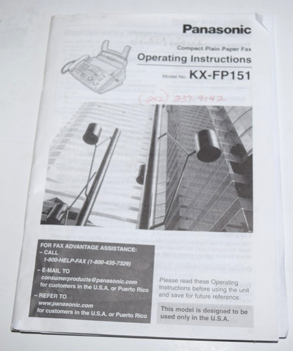 Panasonic plain paper fax - panasonic,