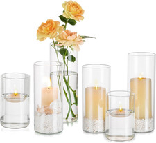 Portacandele Vetro Vaso Candele Galleggianti:  Set Di 6 Porta Candela Da Tavolo 