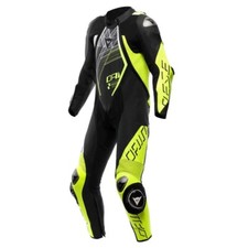 DAINESE TUTA MOTO PELLE AUDAX D-ZIP 1 PC PERF. NERO/GIALLO FLUO BIANCO TG.50