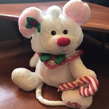 Vintage Fisher Price 1987 Puffalump Peluche Topo di Natale 8036 FP Bastone di Caramelle Bianco