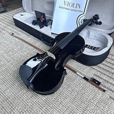 Violino nero 4/4 full size con custodia, arco e accessori, il ponte viene preimpostato