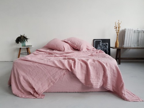 Lenzuolo piatto lino rosa - lino,