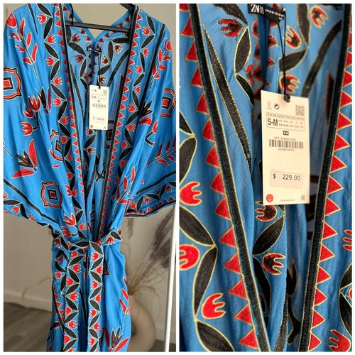 Abito kimono zara blu ricamato - abito,