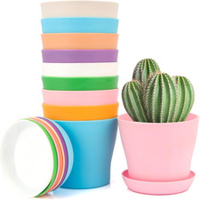 Vasi per Piante in Plastica Colorati,10Pcs Contenitore per Piante Con Vassoi,Vas