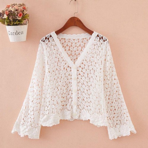 Donna traforato pizzo cardigan - traforato,