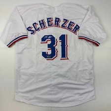 Maglia Facsimile Autografata Max Scherzer Texas Bianca Ristampa Taglia Uomo XL
