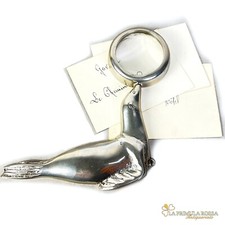 Lente di ingrandimento antica vintage da tavolo scrivania foca in silver plate 