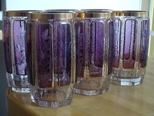 SEI BICCHIERI BOHEMIEN VINTAGE SUCCO CRISTALLO CABOCHON SOVRAPPOSIZIONE AMETISTA E ORO