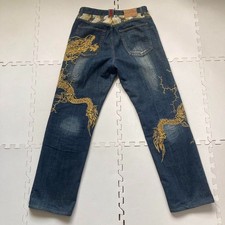 Jeans Karakuri Tamashii Golden Dragon ricamato uomo denim blu 34 made in Japan