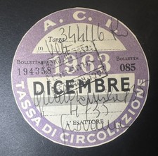 A.C.I. TASSA DI CIRCOLAZIONE BOLLO AUTO DICEMBRE 1963 VEICOLO TARGA ROMA 344116