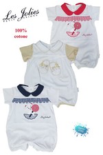 TUTINE PAGLIACCETTI CORTI NEONATE RICAMATI 100% COTONE LES JOLIES 