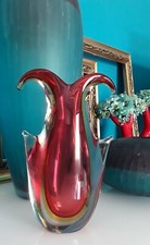 Vaso vetro di Murano vintage,stile sommerso,colore rosso e giallo, altezza 21 cm