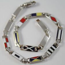  BRACCIALE ORO BIANCO 750 18K, BANDIERE NAUTICHE 3.5 MM, SMALTATE, MADE IN ITALY