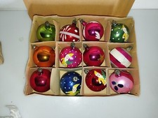 12 palline in vetro soffiato decorate a mano  anni '70