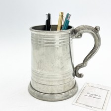 Portapenne da scrivania Antico in peltro e vetro boccale d'epoca 900 inglese