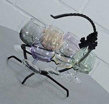 Set 6 bicchieri da cognac brandy con supporto in ferro battuto vintage anni '50