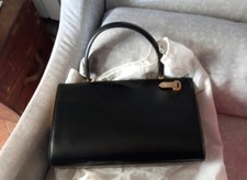 BORSA IN CUOIO NERO CON CERNIERA IN OTTONE LAVORAZIONE ARTIGIANALE  1950-1960 