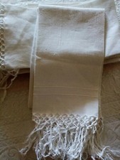 N. 3 Asciugamani antico con frange Linone Ricamato punto a giorno