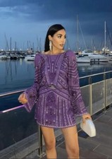 Abito Zara Viola Impreziosito Tunica Festa Medio Grande Nuovo con etichette 