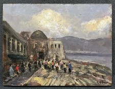 Gennaro Villani (Napoli, XX secolo] Marina di Napoli con figure [Impressionismo]