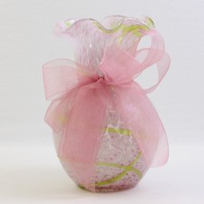 Vaso Vintage In Vetro Con Righe Multicolor, Rosa E Verde 7.12" Alto