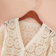 Donna Cavo Top Corto Pizzo Cardigan Uncinetto Coprispalle Bolero Manica Poncho