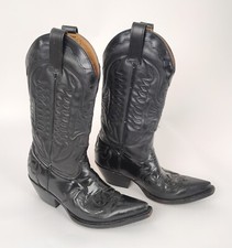 Stivali Western nr37 Old West Nero lucido Cow-Boy Pelle Cuoio Punta Classico-76M