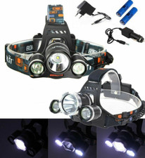 TORCIA LAMPADA FRONTALE LED RICARICABILE 3 LED 5000 LUMEN CREE T6 R5 RJ3000
